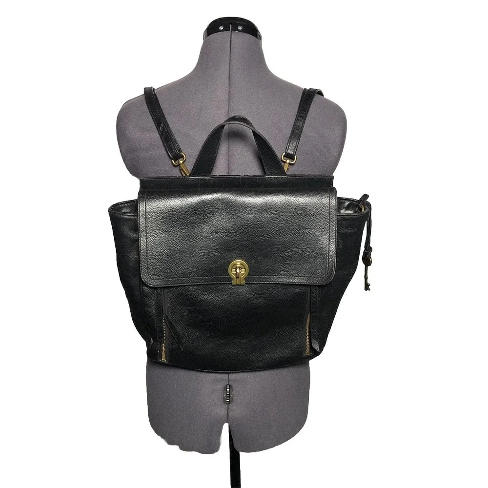 Fossil Amelia Black Leather Convertible Backpack‎ Bag DAMAGED